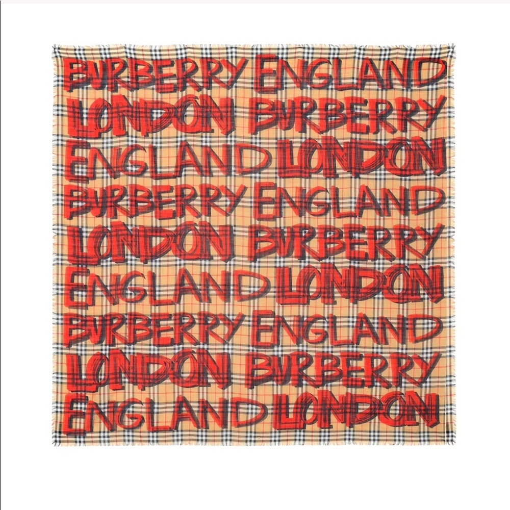 Burberry GRAFFITI ViNTAGE CHECK WOOL SILK LARGE SQUARE SCARF IN MULTICOLOURED